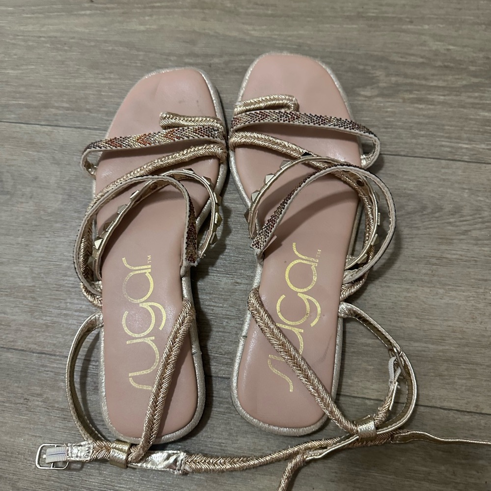 ✨ Sugar Gold Strappy Sandals – Lace-Up Style ✨